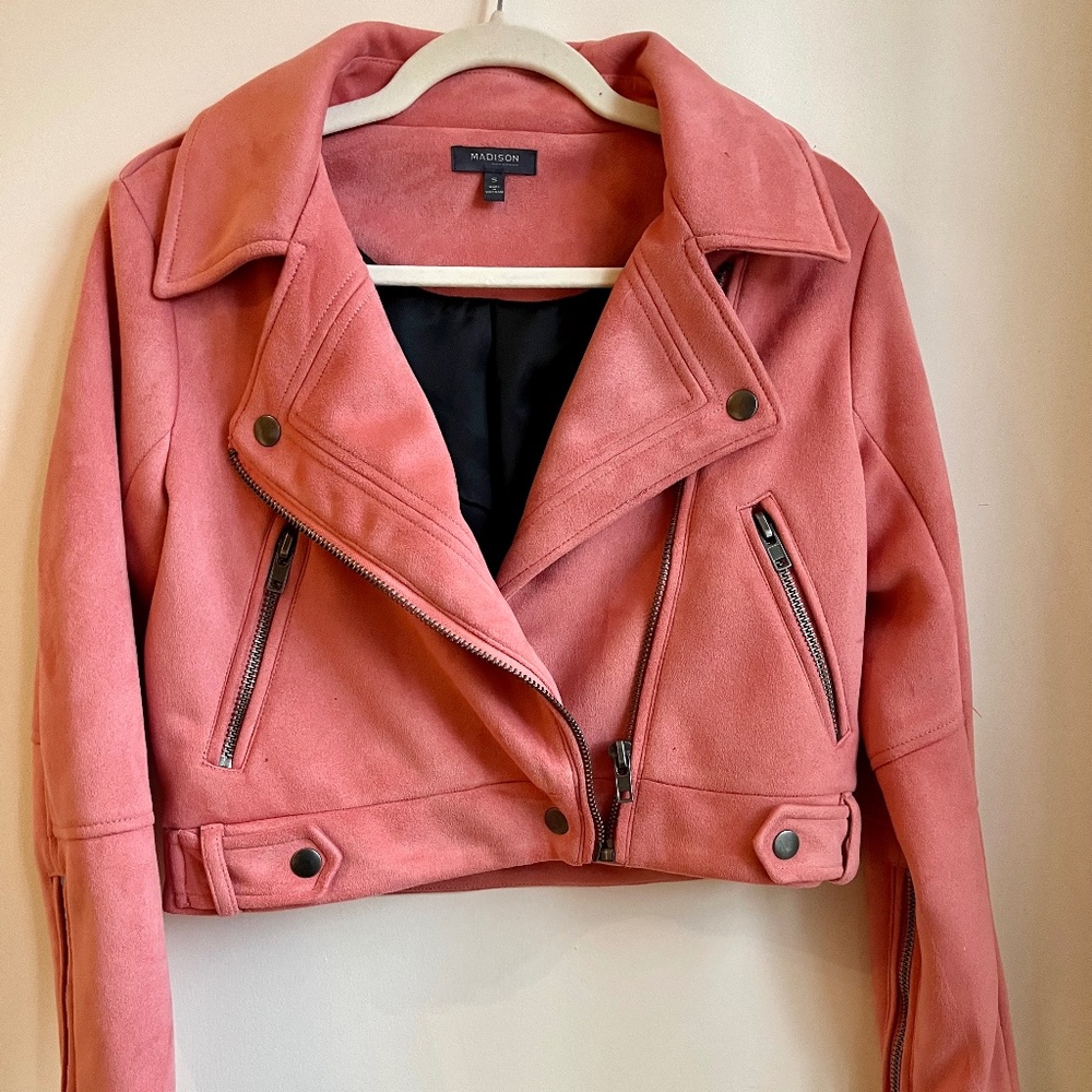 Madison Pink suede Moto jacket.